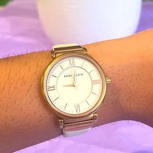 Anne Klein genuine leather female watch blush and gold